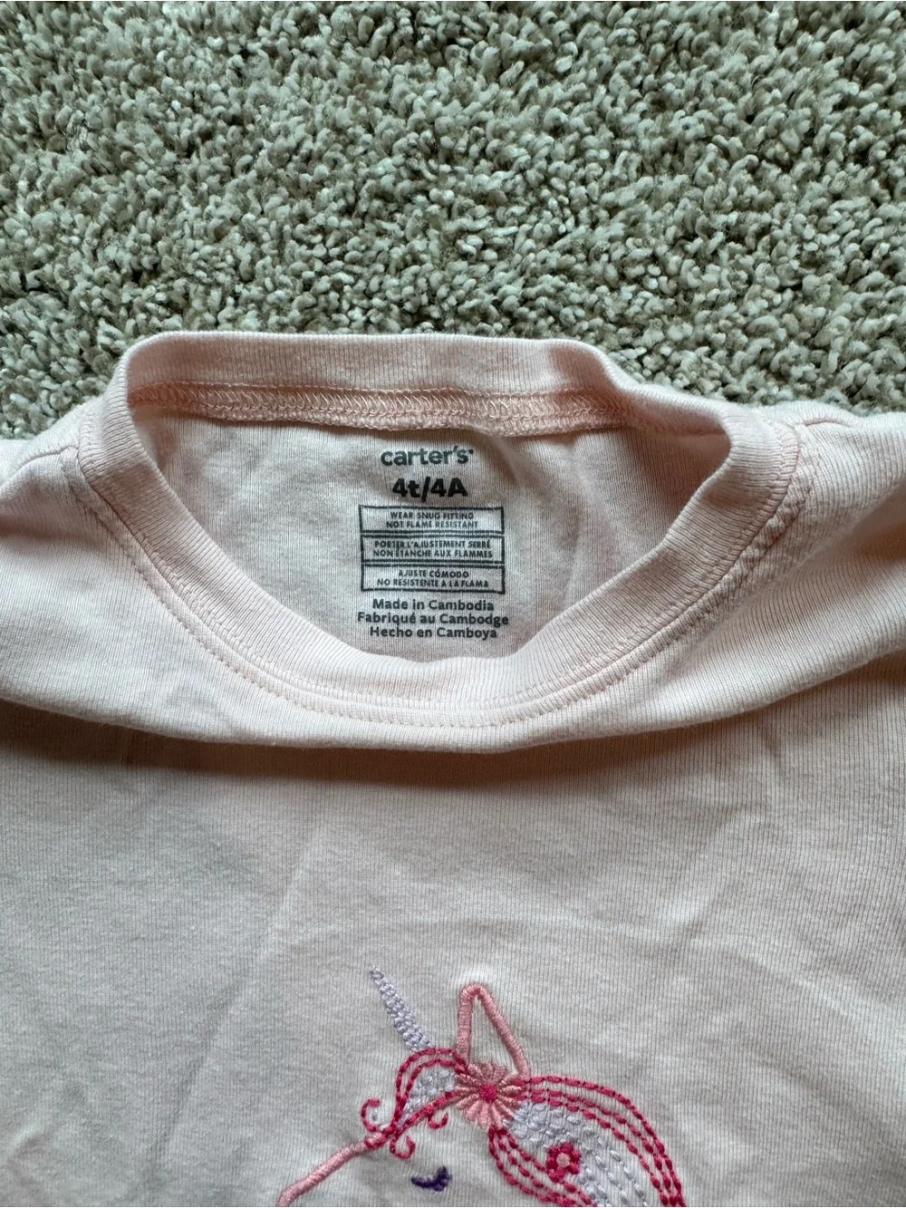 Carter’s Girls Unicorn Pajama Set Size 4T Pink 2 Pack Pink Unicorn pajamas